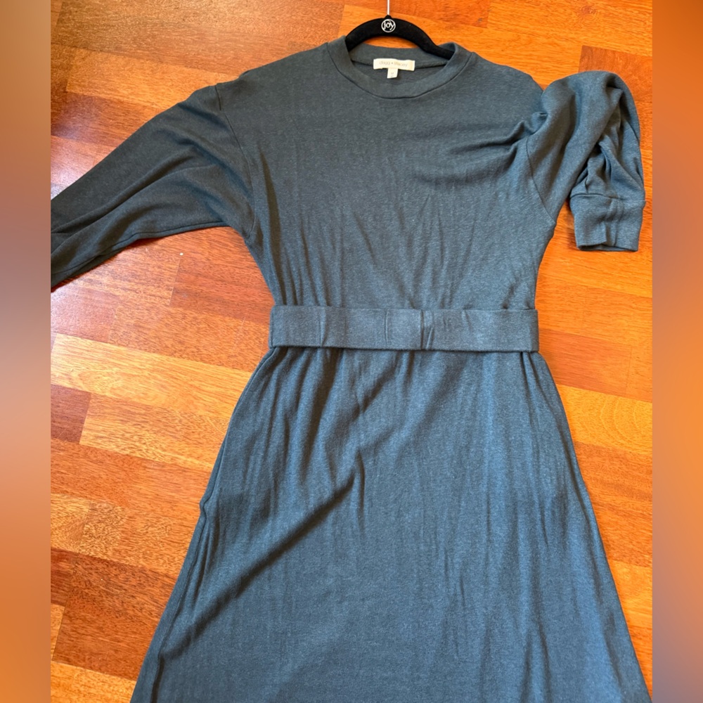 Super soft and flattering blue-green knit dress from sustainable Dagg & Stacey